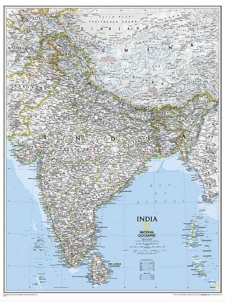 【T-MAPS】インド・ネパール・ウォールマップ India Classic