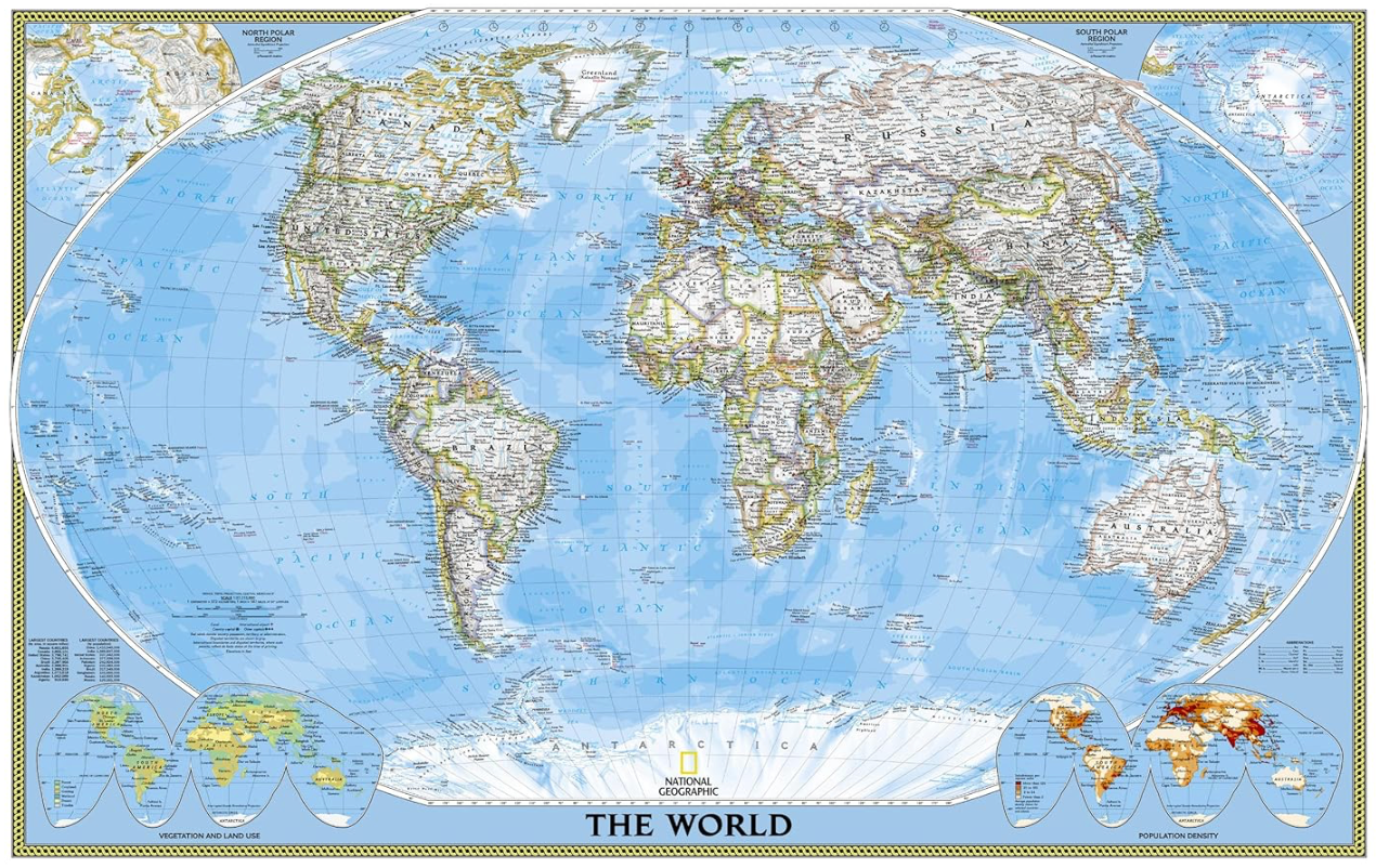 【T-MAPS】世界地図、各国旗&データ The World Reference Map with Flags &Facts