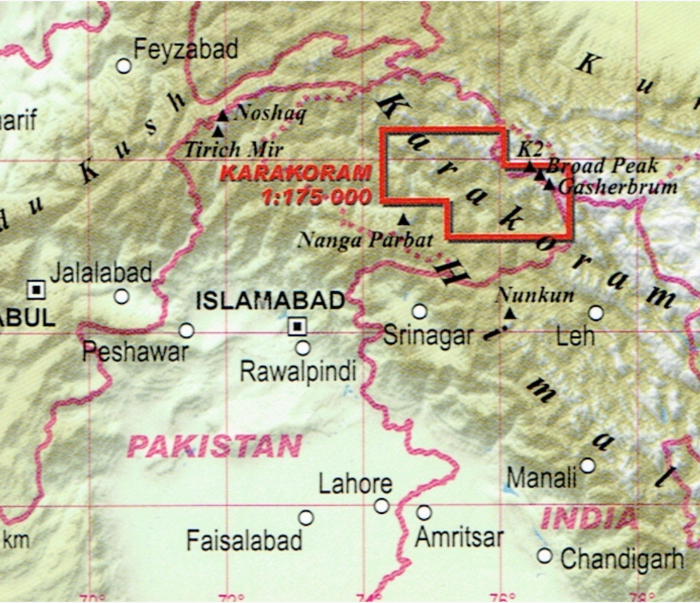 K2 Map/location 【T-MAPS】カラコルム・トレッキング・マップ Karakoram K2 Gasherbrum Broad Peak – Ferrino ...