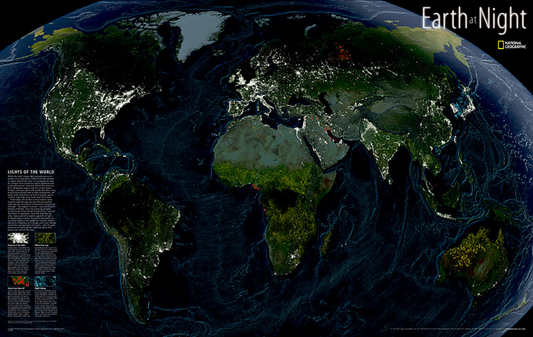 【T-MAPS】世界夜光地勢図  Earth at Night